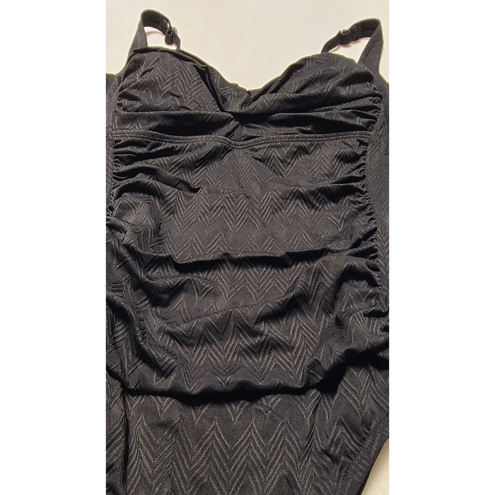 Swim Solutions Women's Black Twist Bra Shirred Mio One Piece Swimsuit 18 NEW - Picture 4 of 7
